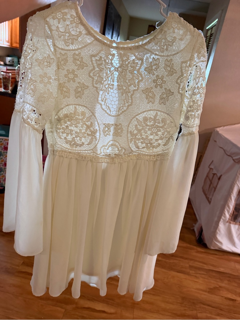 Altar’d State Ivory Lace Chiffon Mini Dress Women’s Small Boho